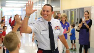 Wounded veteran Staff Sgt. Johnnie Yellock II at Adkins Elementary School in Lantana.