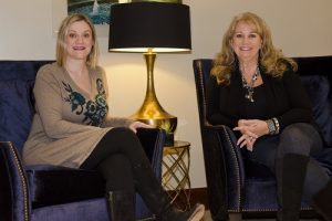 Jamie White, president of the Women of Flower Mound, and Kelly Smith are active in the organization’s mission to provide scholarships for graduating seniors. (Photo by Bill Castleman) 