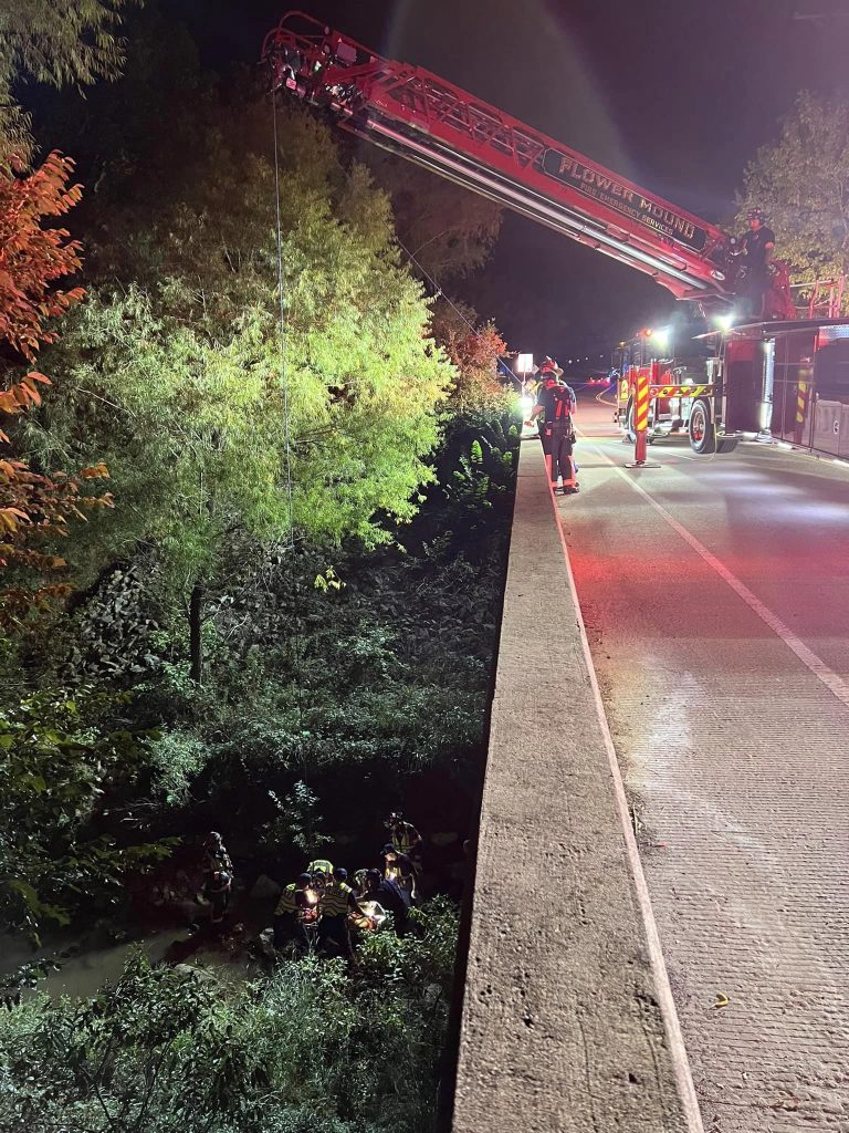 Driver rescued after 30-foot fall from bridge in Flower Mound